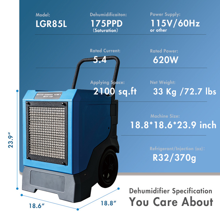 Commercial R32 175 Pints Restoration Air Dryer LGR Industrial Dehumidifier For Home Moisture Absorbing