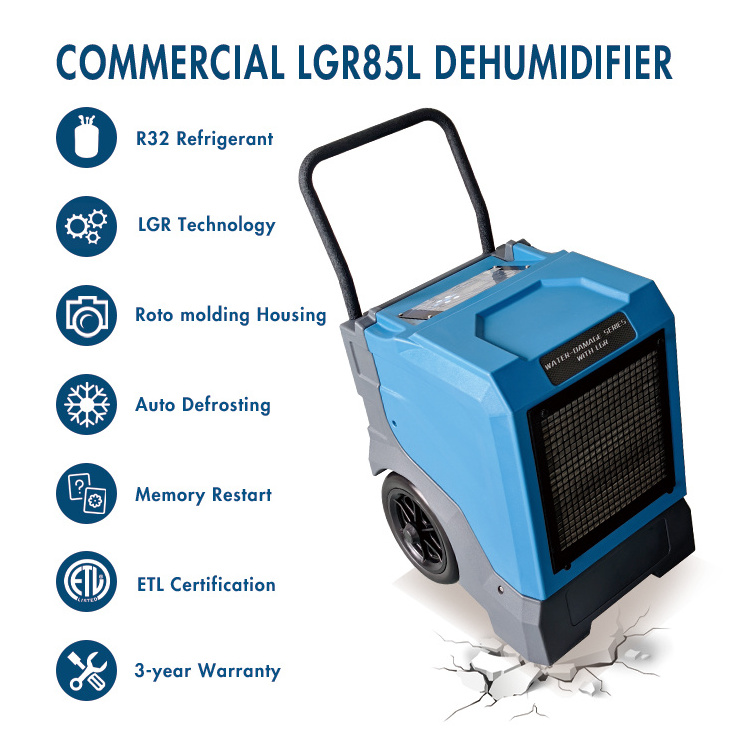 Commercial R32 175 Pints Restoration Air Dryer LGR Industrial Dehumidifier For Home Moisture Absorbing