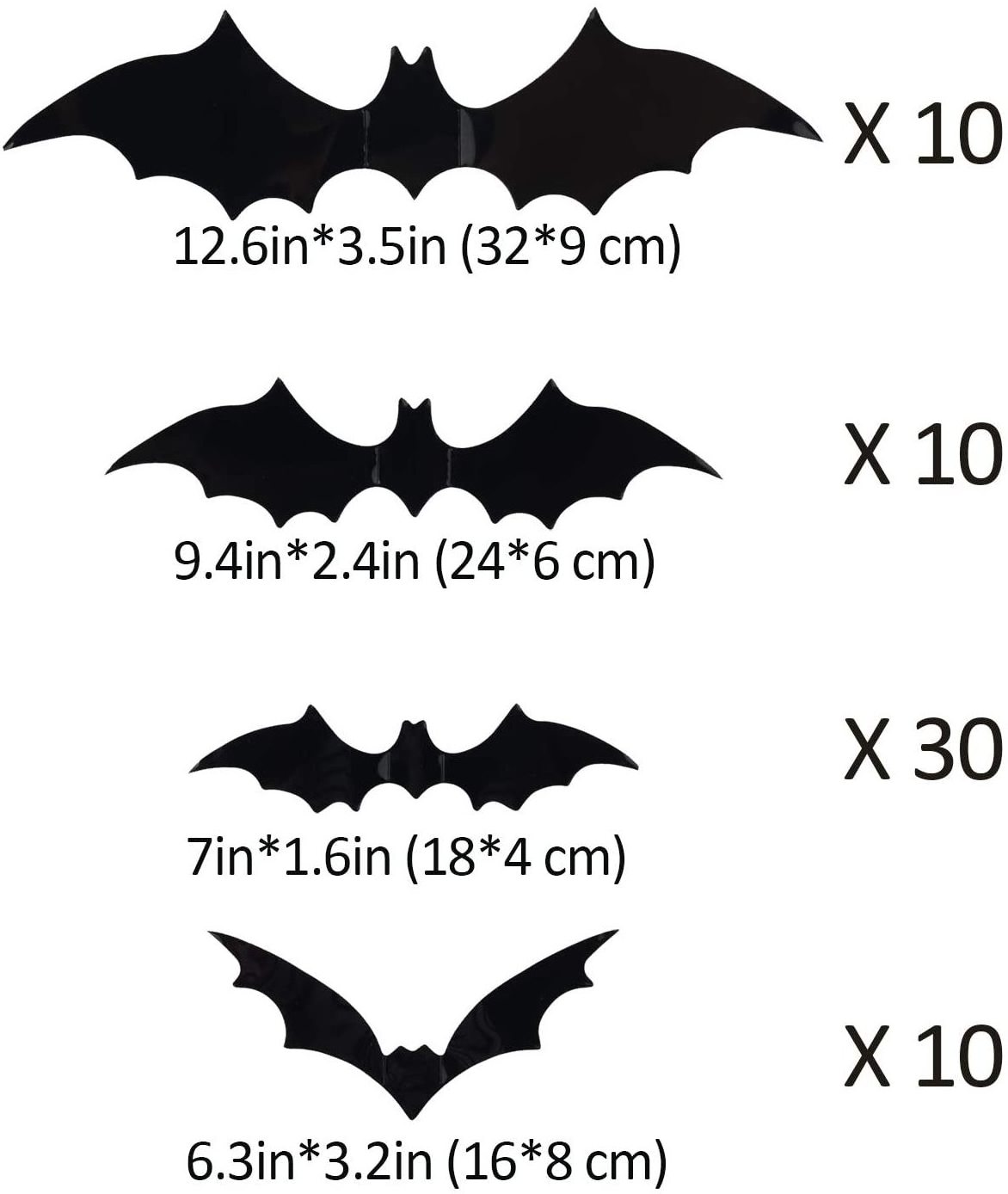 60PCS Realistic PVC Scary Black Bat Sticker 3D Bats Decoration 2020 Upgraded halloween bats