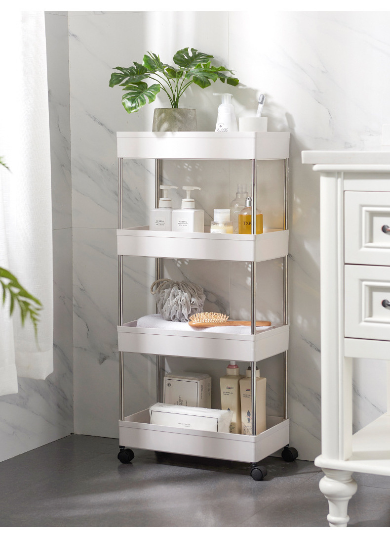 3 Tier Slide Out Storage Cart Bathroom Organizer Rolling Cart with Casters Wheels for Narrow Places Storage Cart