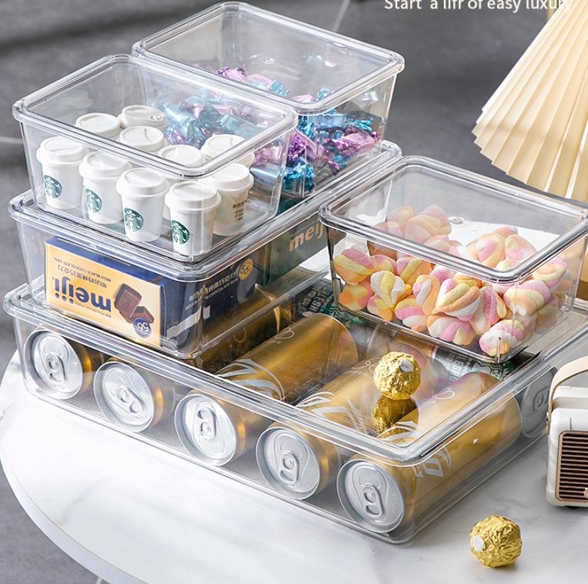 Plastic Deep Storage Bin Box Container with Lid Organization for Fruit Snacks or Food in Kitchen Pantry Cabinet