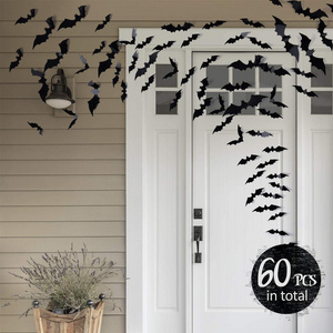 60PCS Realistic PVC Scary Black Bat Sticker 3D Bats Decoration 2020 Upgraded halloween bats