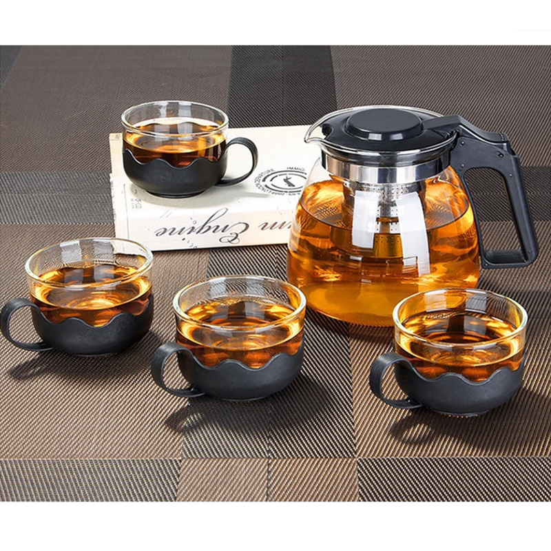 2L Glass Teapot and Cups Set of 4, Tea Kettles Stovetop with Removable Loose Tea Leaf Infuser