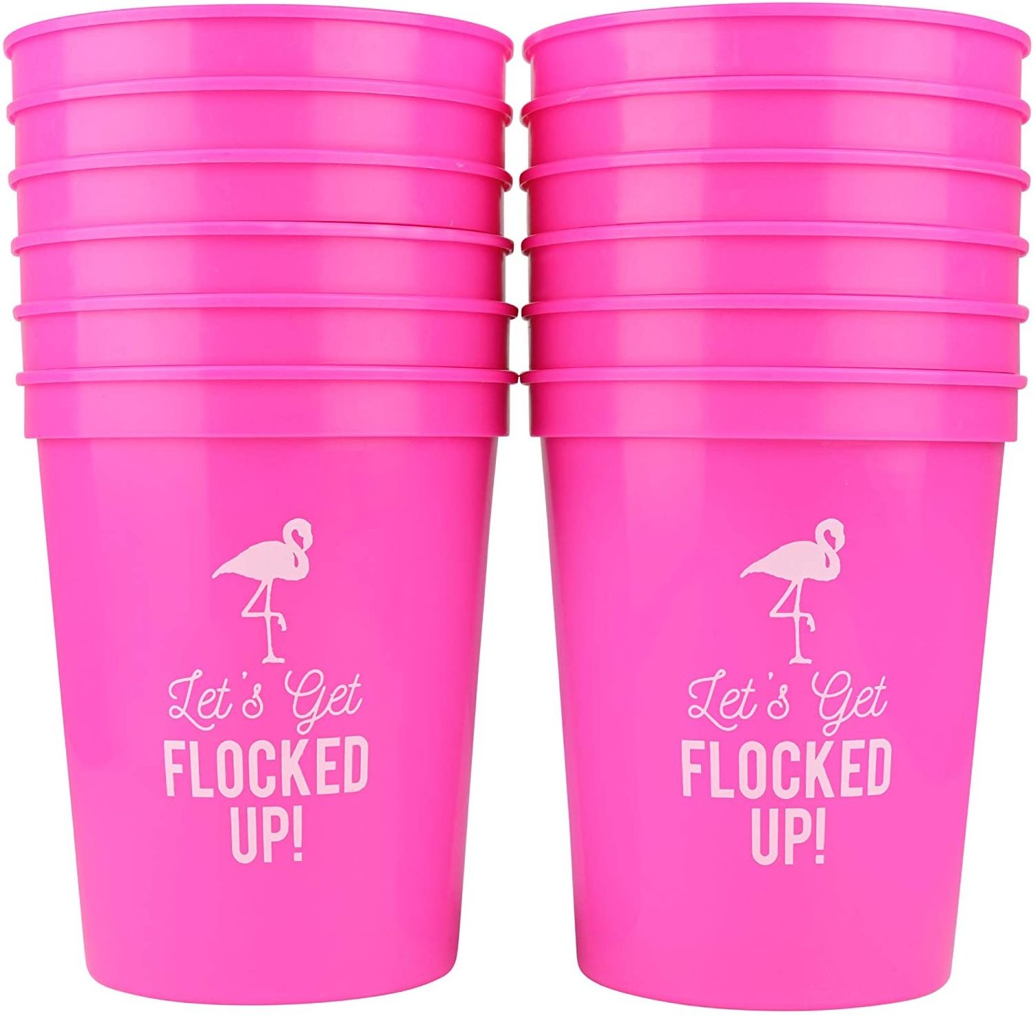 Let's Get Flocked UP! Pink and White Perfect for Birthday Party Bachelorette Party Wedding Custom 16oz Plastic Stadium Cups