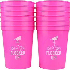 Let's Get Flocked UP! Pink and White Perfect for Birthday Party Bachelorette Party Wedding Custom 16oz Plastic Stadium Cups