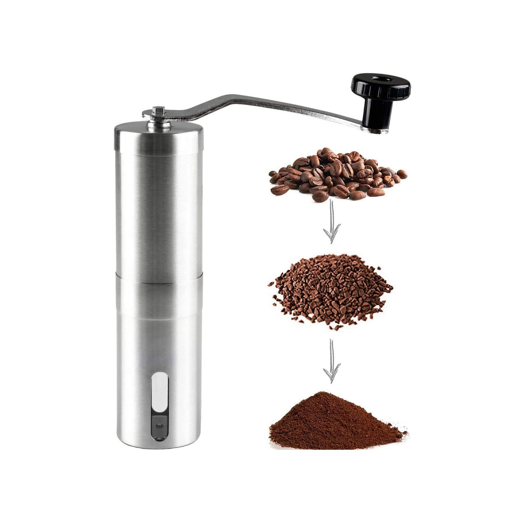 304 Stainless steel Portable Manual Compact Coffee Grinder/ Ceramic Burr Stainless Steel Coffee Mill