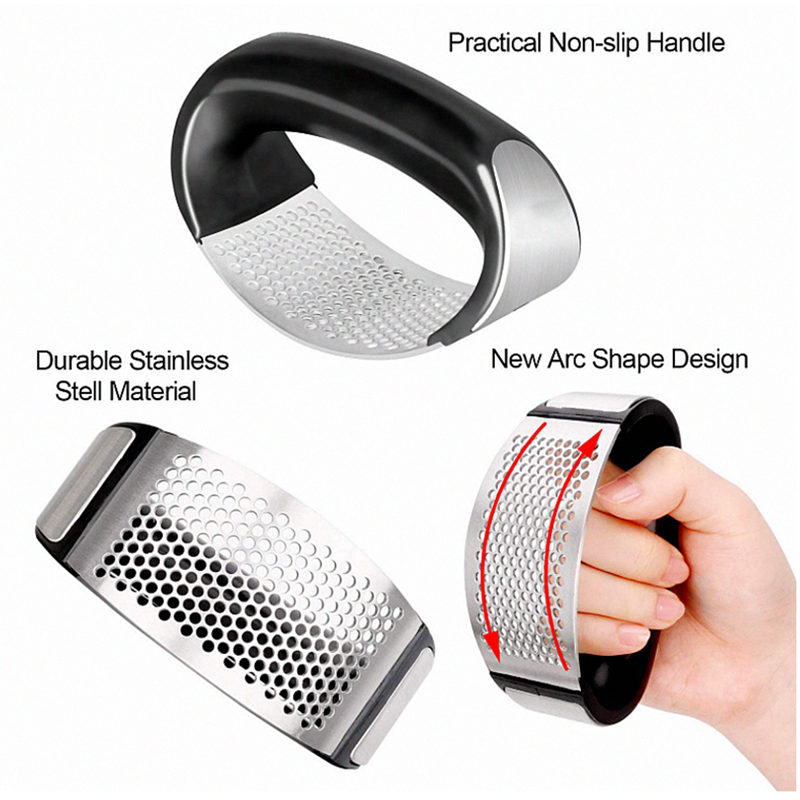 Garlic Press Rocker - Stainless Steel Garlic Mincer Crusher and Peeler