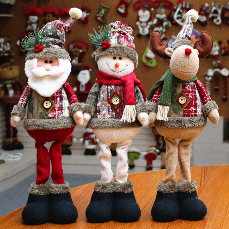 Christmas Decoration Sitting Plush Toy Santa Clause Snowman Reindeer Doll Party Xmas Tree Ornaments Shelf Sitter Gifts