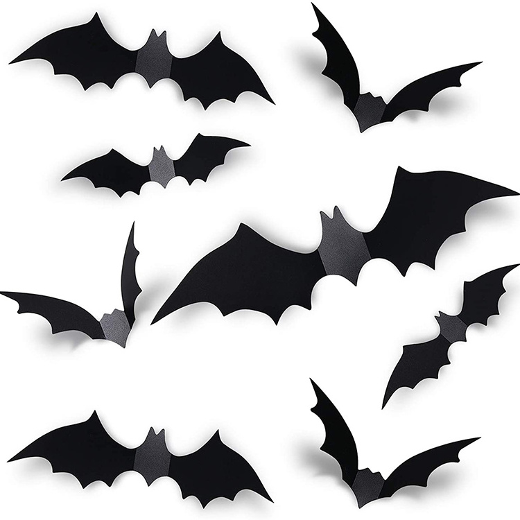 60PCS Realistic PVC Scary Black Bat Sticker 3D Bats Decoration 2020 Upgraded halloween bats