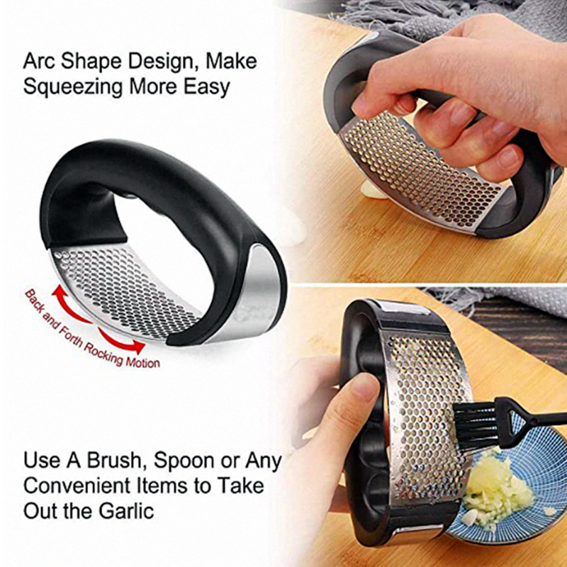 Garlic Press Rocker - Stainless Steel Garlic Mincer Crusher and Peeler