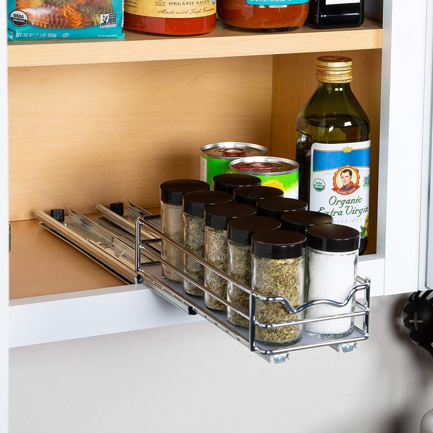 Professional Slide Out Spice Rack Upper Cabinet Organizer for Upper Kitchen Cabinets and Pantry Closet