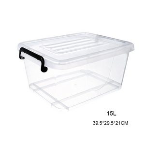 15L transparent clear home box with a White Lid and Black Latches refrigerator kitchen plastic container storage box