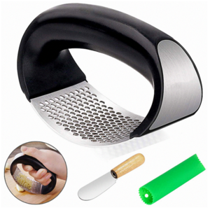 Garlic Press Rocker - Stainless Steel Garlic Mincer Crusher and Peeler