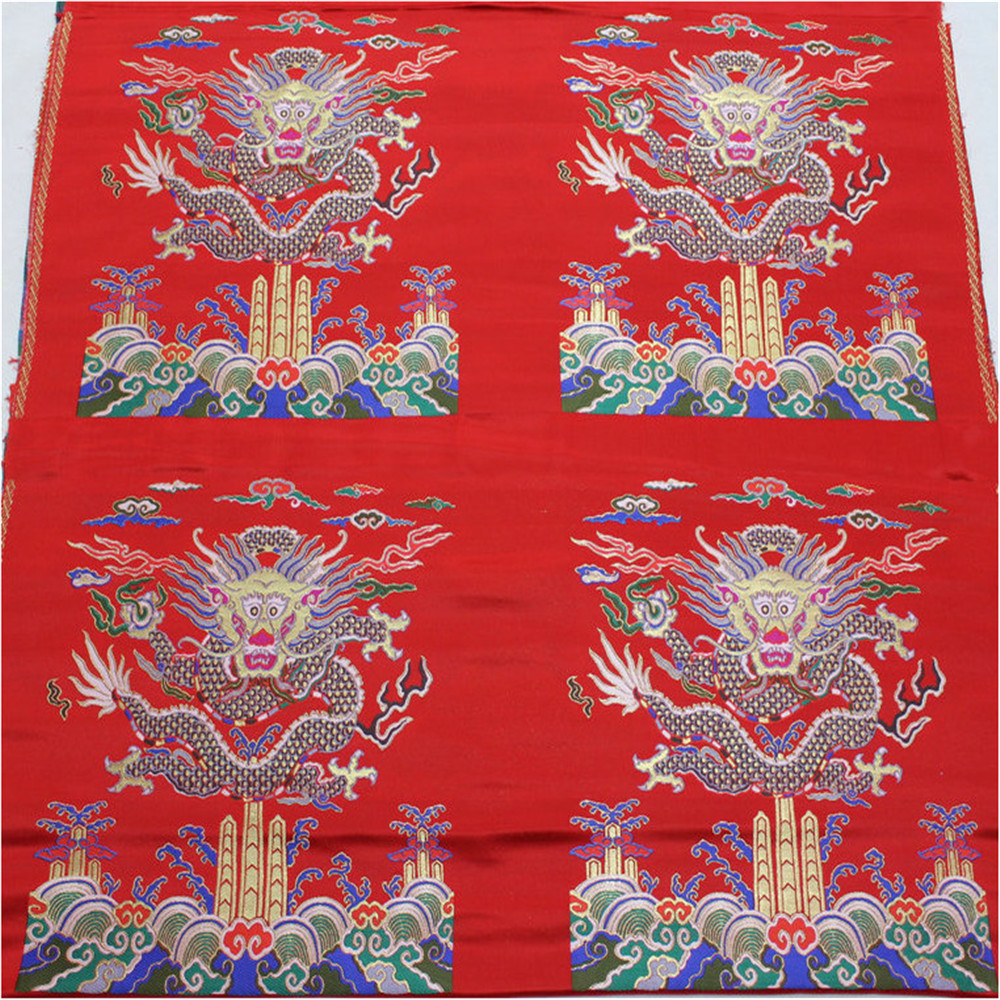 Chinese Traditional Brocade Fabric Jacquard Dragon Luxury Red Gold 75cm Embroidery for Wedding Bridal Bride Sofa Home Textile