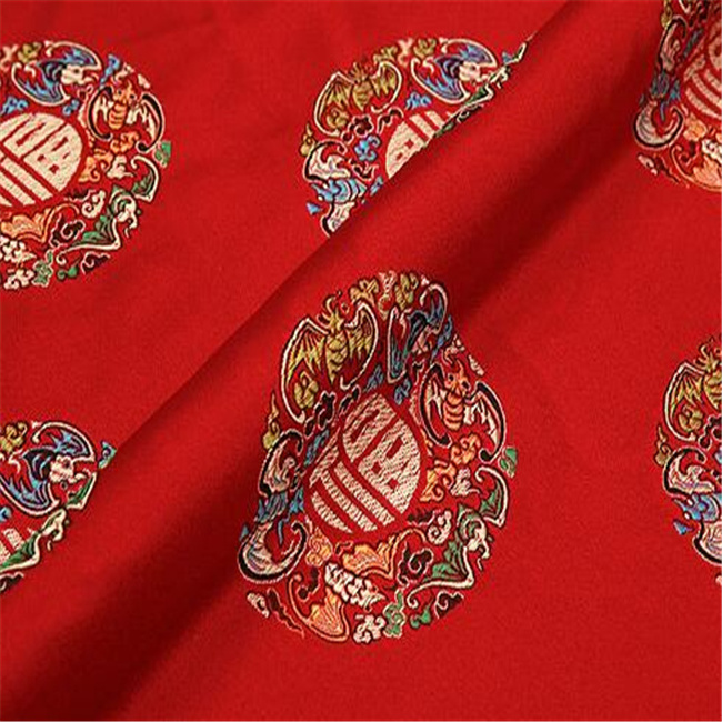 Wonderful 100% Polyester Brocade Fabric Jacquard Red Traditional Design for New Year Christmas Clothing Garment