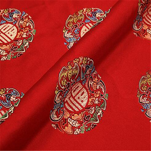 Wonderful 100% Polyester Brocade Fabric Jacquard Red Traditional Design for New Year Christmas Clothing Garment