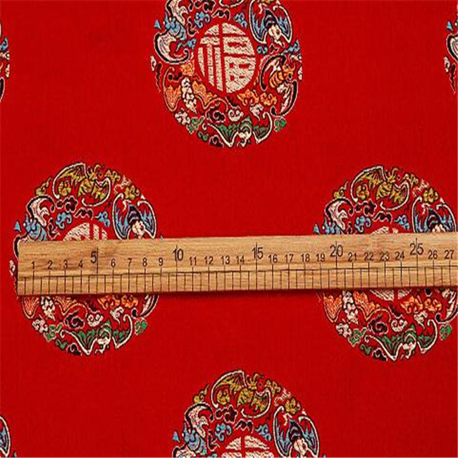 Wonderful 100% Polyester Brocade Fabric Jacquard Red Traditional Design for New Year Christmas Clothing Garment