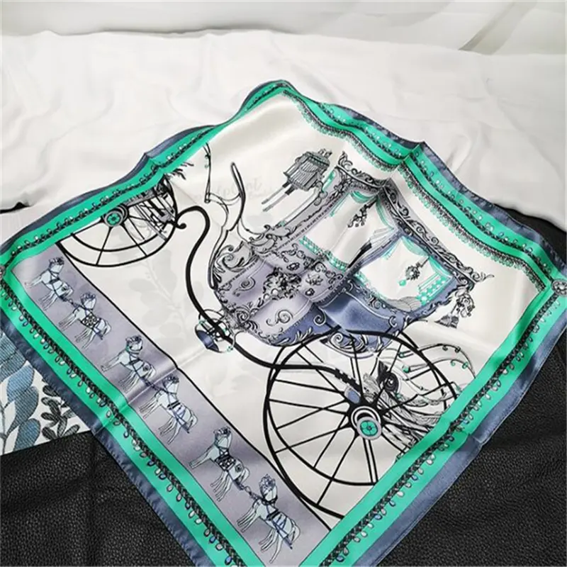 52 cm Wholesale Factory Fashion Design Digital Print Silk Satin Scarf Square Satin Woman Silk Scarf