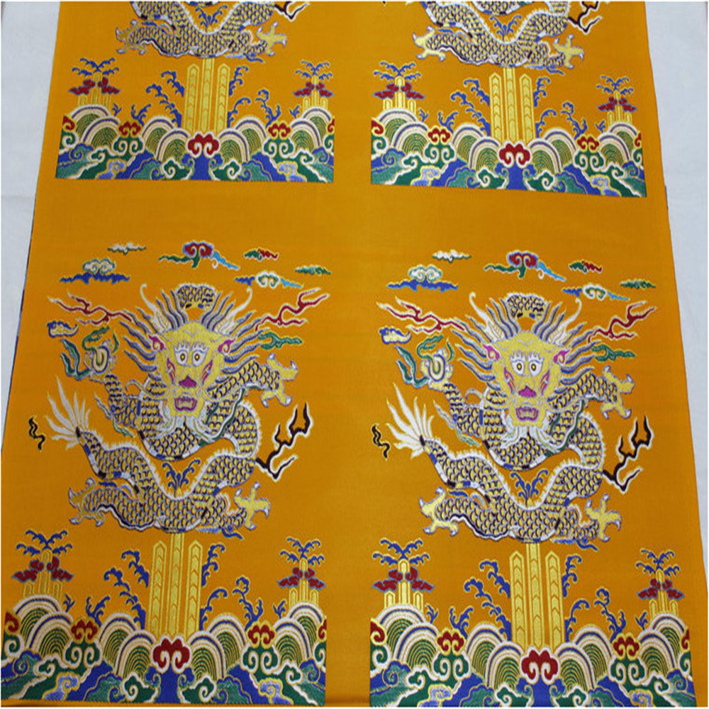 Chinese Traditional Brocade Fabric Jacquard Dragon Luxury Red Gold 75cm Embroidery for Wedding Bridal Bride Sofa Home Textile