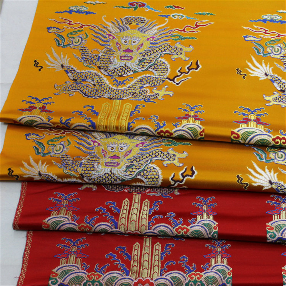 Chinese Traditional Brocade Fabric Jacquard Dragon Luxury Red Gold 75cm Embroidery for Wedding Bridal Bride Sofa Home Textile