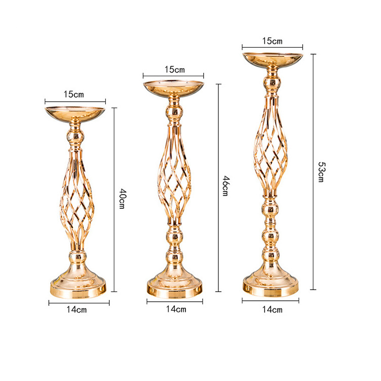 Wedding Candelabra Flowers Vases Road Lead Table Centerpiece Stand 2pcs Metal Gold Candle Holders Pillar Candlestick