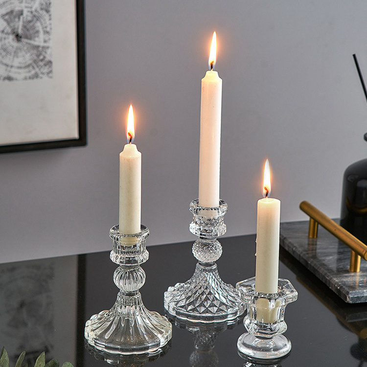 Wholesale Modern Clear Crystal Glass Candlestick Stand Small Taper Candle Holder For Home Decor