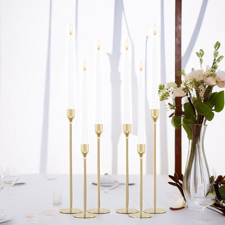 Wholesale Home Decor Simple Electroplated Metal Rose Gold Tapered Candle Stick Holder For Weddings