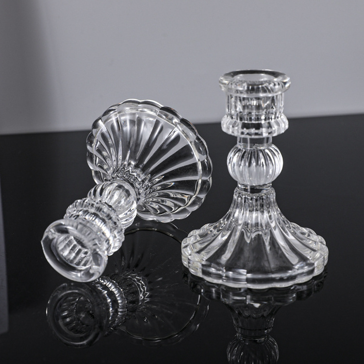 Wholesale Modern Clear Crystal Glass Candlestick Stand Small Taper Candle Holder For Home Decor