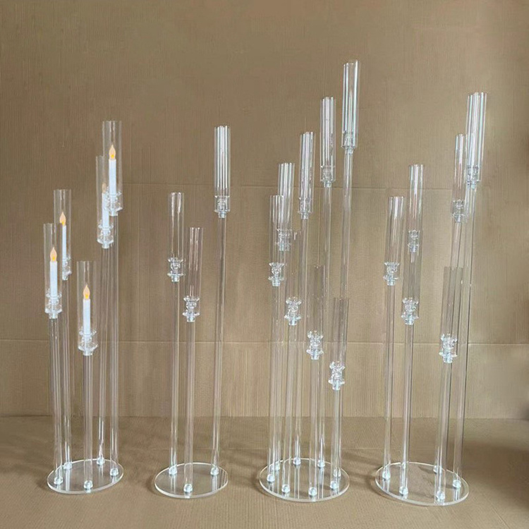 Wedding Centerpieces Decoration Clear Crystal Glass Candelabra Tall arms Plastic Acrylic Candle Holder