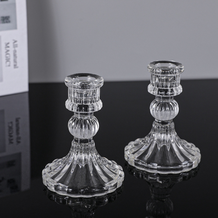 Wholesale Modern Clear Crystal Glass Candlestick Stand Small Taper Candle Holder For Home Decor