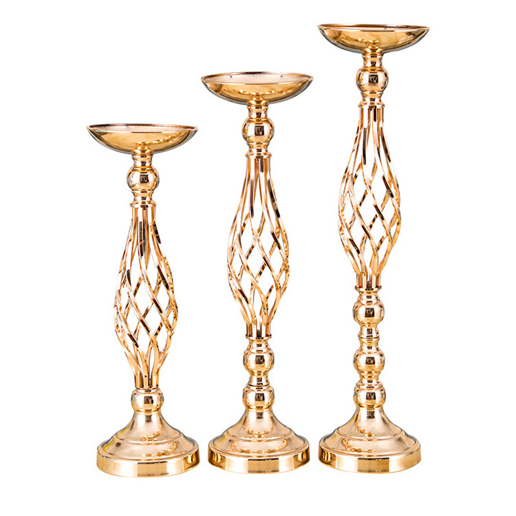 Wedding Candelabra Flowers Vases Road Lead Table Centerpiece Stand 2pcs Metal Gold Candle Holders Pillar Candlestick