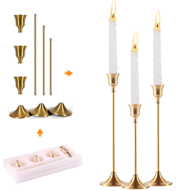 Weddings Centerpieces Metal Tall Taper Candle Stick Holders Stand Antique Brass Gold Candle Holder Set