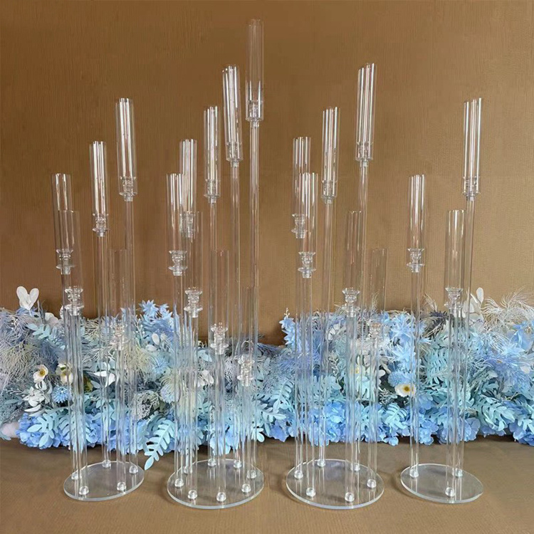 Wedding Centerpieces Reusable 8 Arm Wedding Floor Candelabra Tall Acrylic Candle Holders For Table Decorations