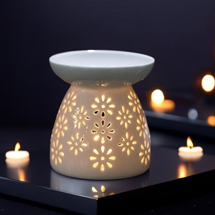 Home Decor Perfume Lamp Essential White Ceramic Oil Burner Tealight Wax Melt Warmer Candle Wax Burner