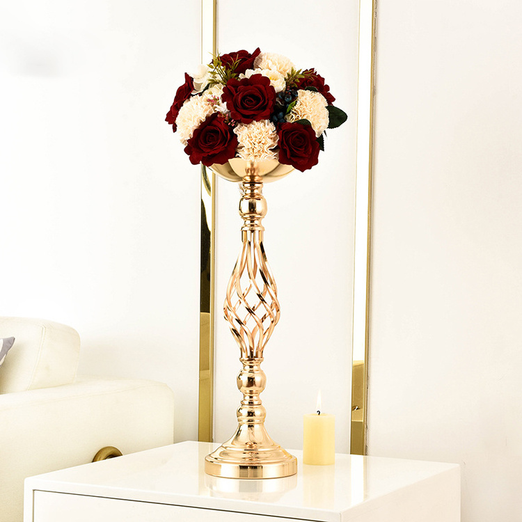 Wedding Candelabra Flowers Vases Road Lead Table Centerpiece Stand 2pcs Metal Gold Candle Holders Pillar Candlestick