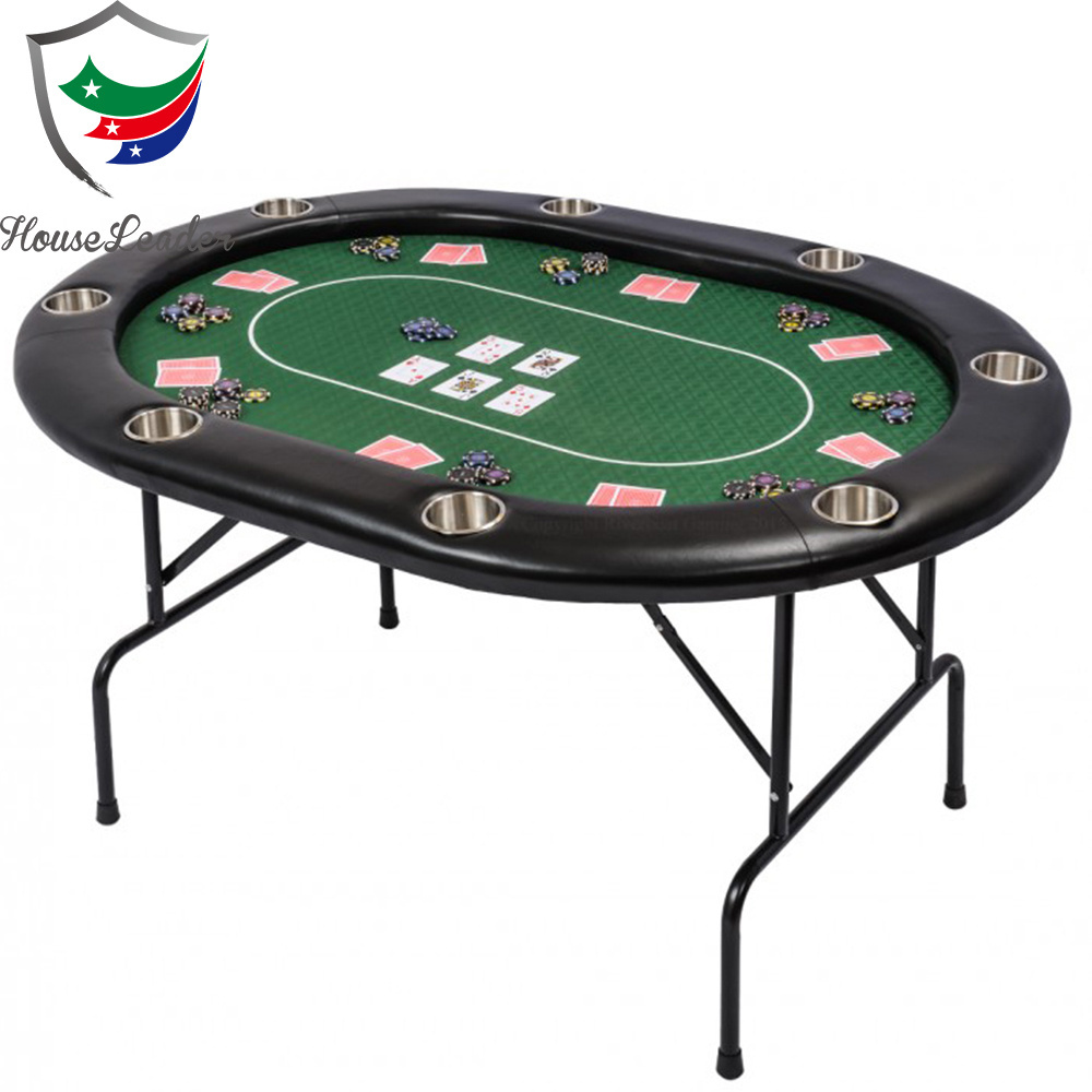 Premium 60 inch Reinforced Metal Legs Stainless Steel Cup Holders Oval Texas Hold'em Poker Table