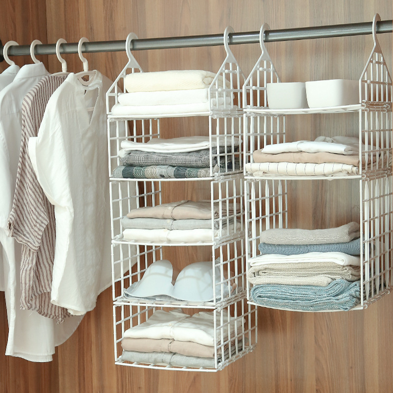 Closet Hanging Organizer Shelves Wire Storage Basket Bins for Clothing Sweaters Shoes Handbags Clutches Organizer