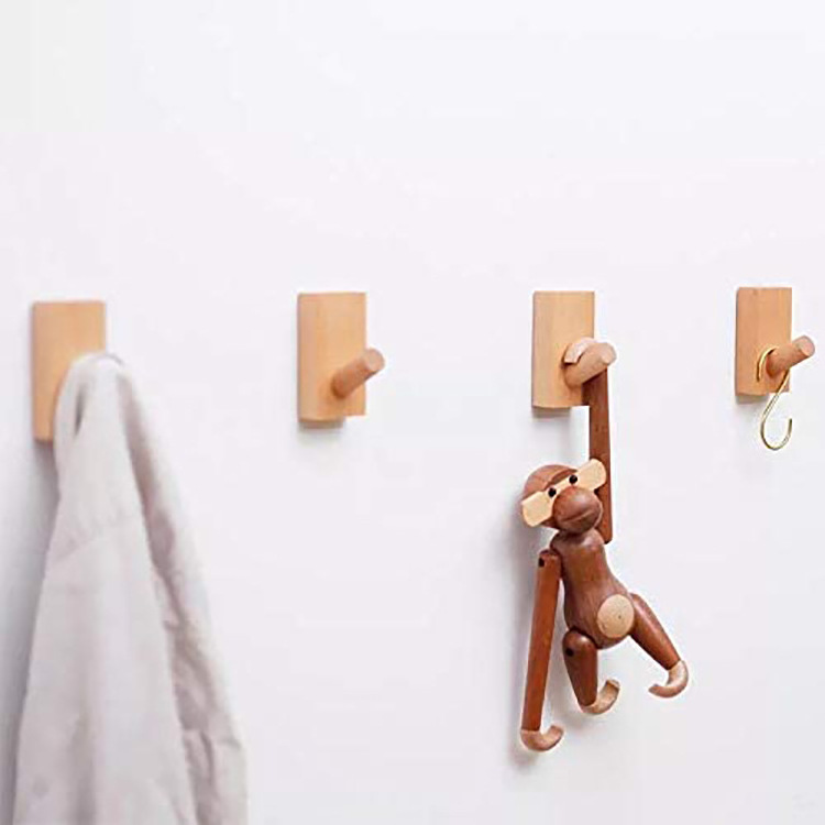 Wall Hooks Hat Rack Wooden Decorative Coat Hooks Single Organizer Hat Hanger Towel Rack