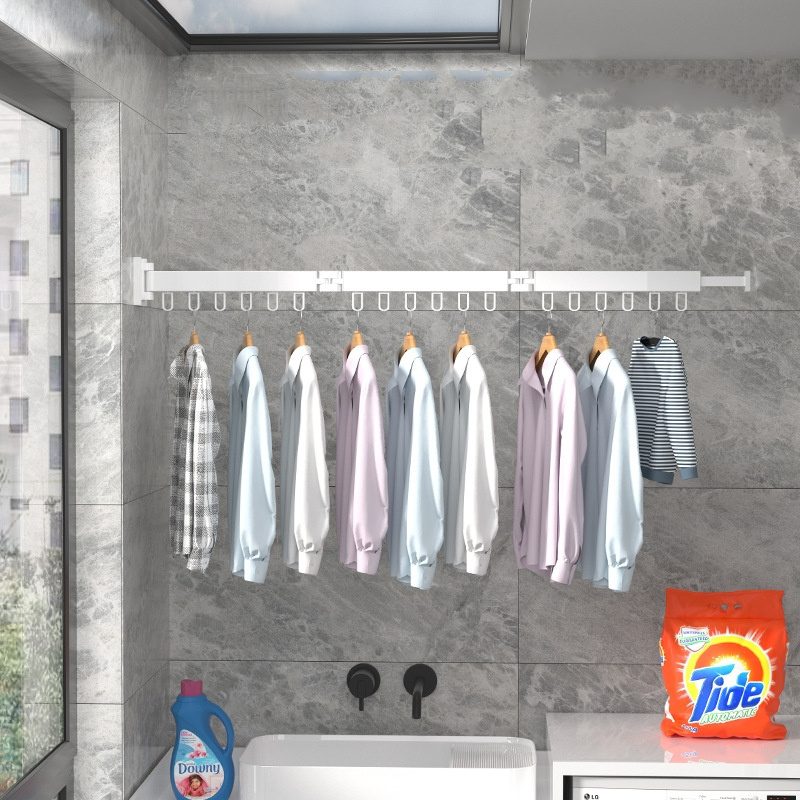 Wall Mounted Clothes Drying Rack Retractable Clothesline Metal Folding Punching Dry Cloth Hangers Rack for Balcony Bathroom