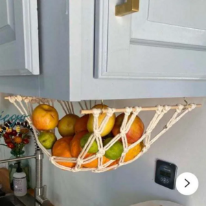 Hanging Fruit Hammock for Kitchen Under Cabinet Macrame Fruit Storage Basket for Bananas with Hooks Kitchen Decor