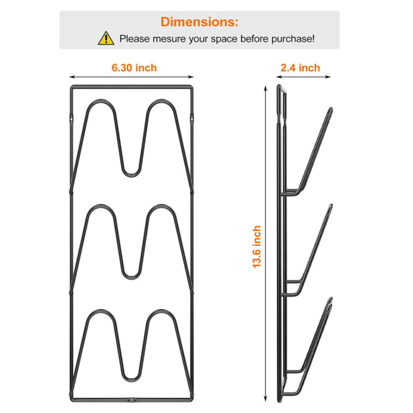 3 Tier Pot Lid Organizer Rack No Drilling Adhesive Organization Wall Mount Lid Holder Hanging Pot Cover Storage Rack for Kitchen