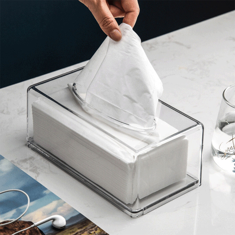 Acrylic Tissue Box Cover Rectangular Clear Tissue Holder Dispenser Facial Tissue Dryer Sheet Box for Office Home Bathroom