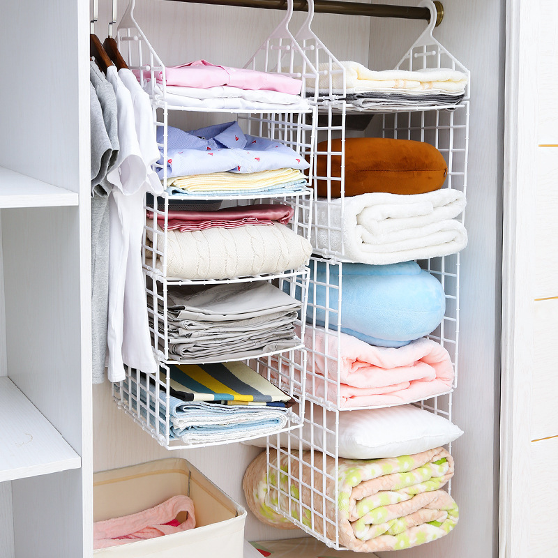 Closet Hanging Organizer Shelves Wire Storage Basket Bins for Clothing Sweaters Shoes Handbags Clutches Organizer