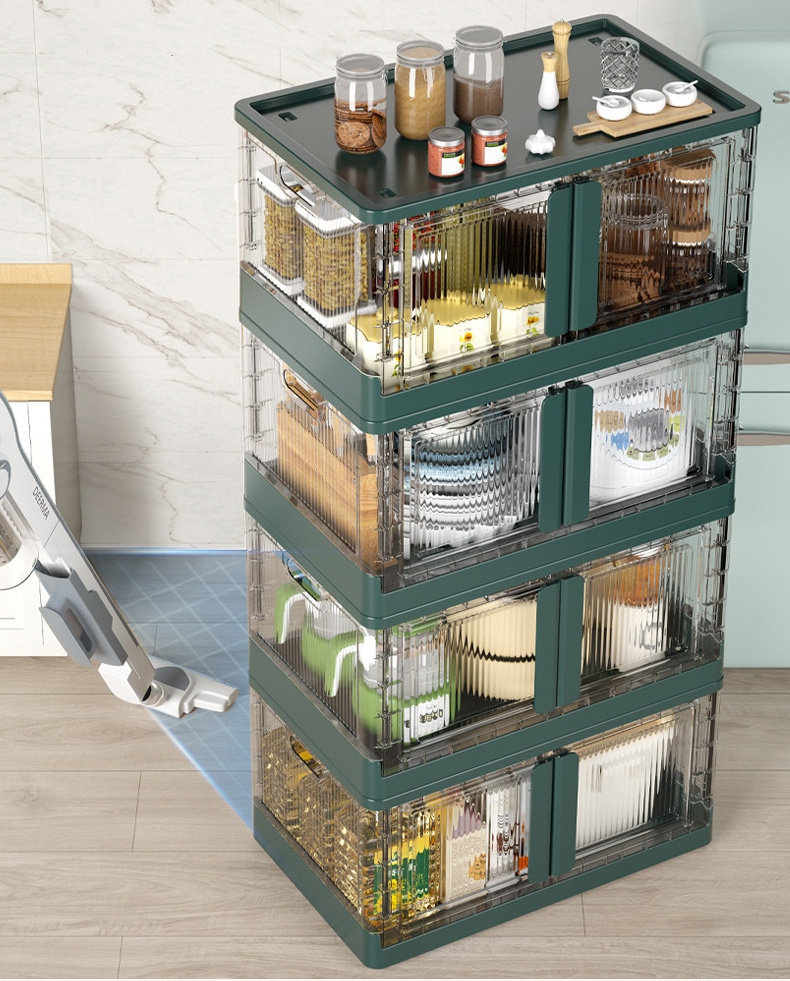 Stackable Closet Trunk Organizer and Storage Dorm Room Essentials Collapsible Storage Box Bins with Lids and Doors