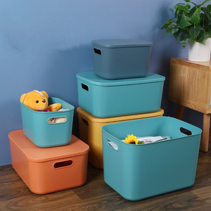 Plastic Storage Bins with Lid Stackable Baskets with Handle Desktop Storage Boxes Cubby Bins Containers for Cabinet Shelf