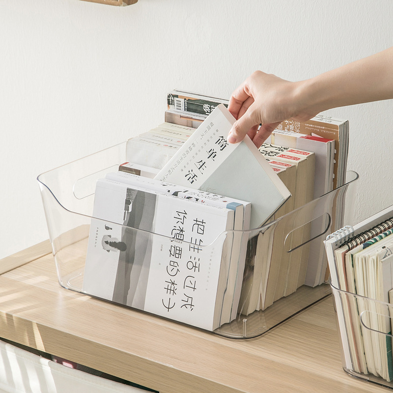 Small Modern Plastic Storage Organizer Bin Basket with Handles for Home Closet Shelf Cubby Cabinet Organization