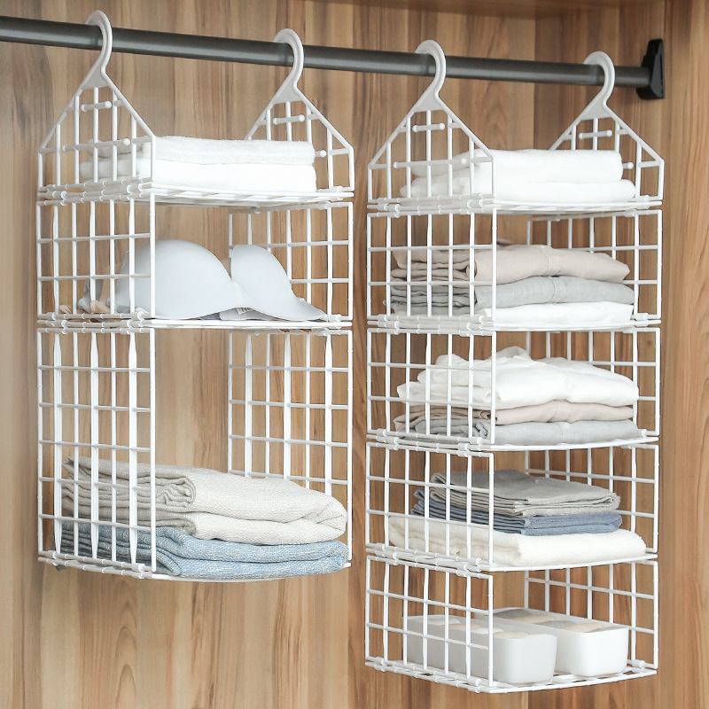 Closet Hanging Organizer Shelves Wire Storage Basket Bins for Clothing Sweaters Shoes Handbags Clutches Organizer