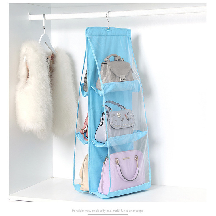 Dust Proof Plastic Wardrobe Closet Storage Organization Hanging Bag Wall-Detachable Tote Handbag Purse Organizer