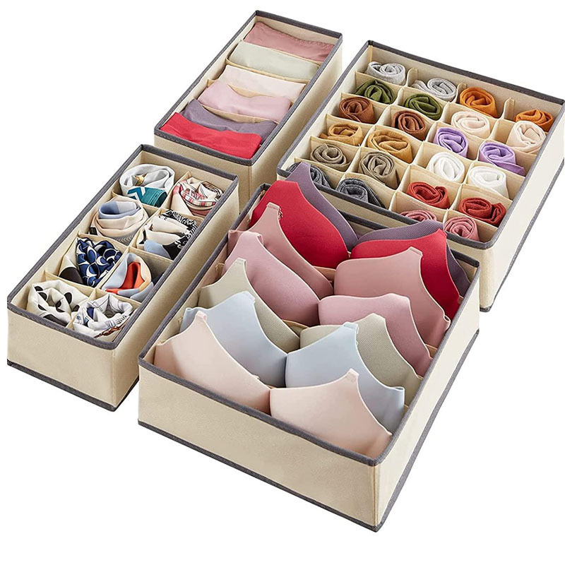 Foldable Drawer Organizer Divider Foldable Closet Storage Organization Basket and Fabric Bins for Clothes Socks Underwear Bras