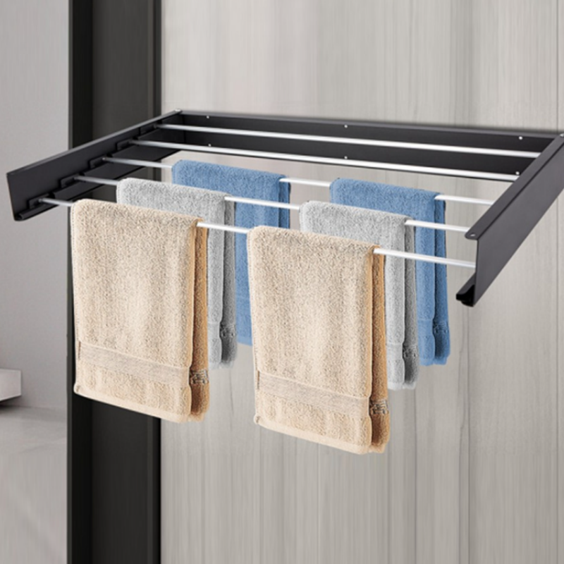 Multi-functional Storage Rack Mounted Ret Ractable Folding Balcony Clothes Wall Drying Rack  Bathroom Towel Rack